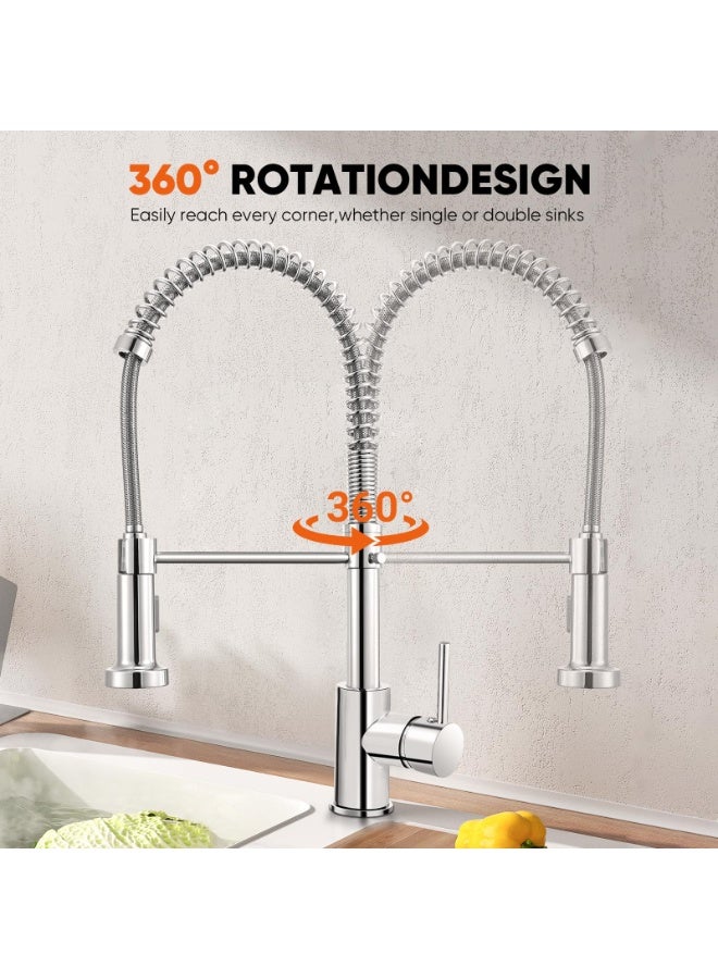 LODROC Spring Kitchen Sink Faucet, extendable 360° rotatable sink fitting, single handle, brushed nickel, Pull Out Sprayer, Modern Stainless Steel Sink Taps for Camper Laundry Utility Rv Wet Bar - Image 4